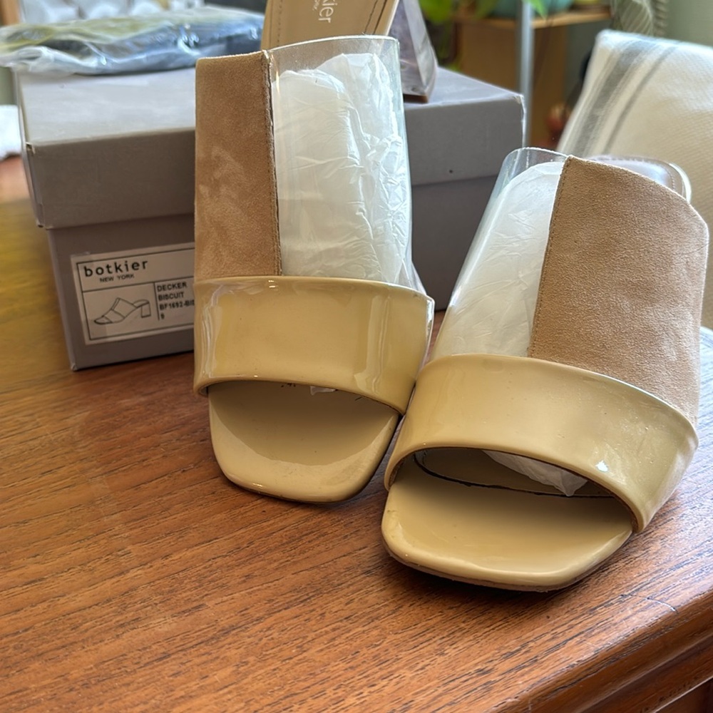Botkier New York Decker Leather Mules- beige and clear